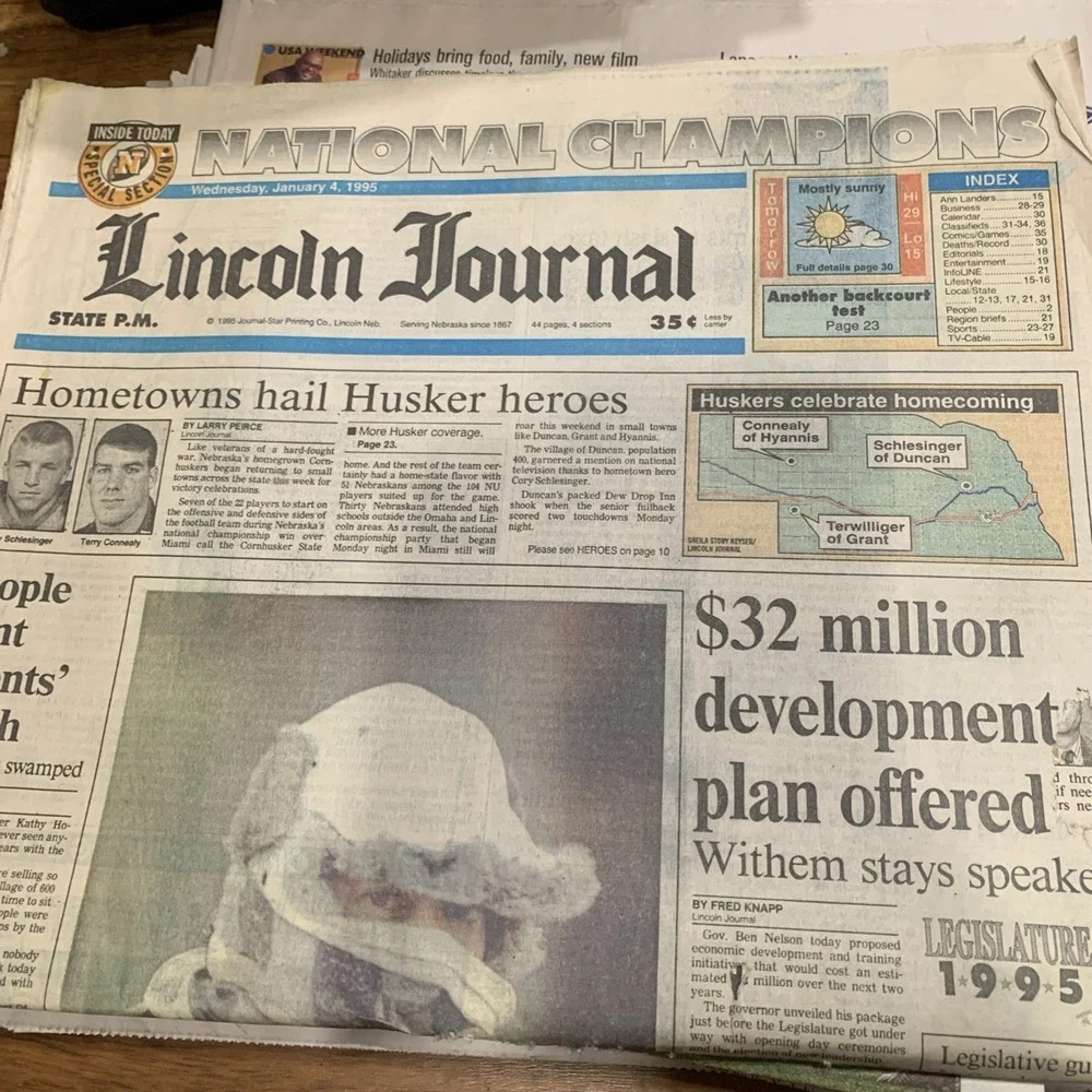 Rare Vintage 1994 Nebraska Football National Championship Lincoln Journal Star
